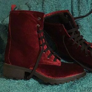 Burgundy Velvet Wet Seal Combat Boots